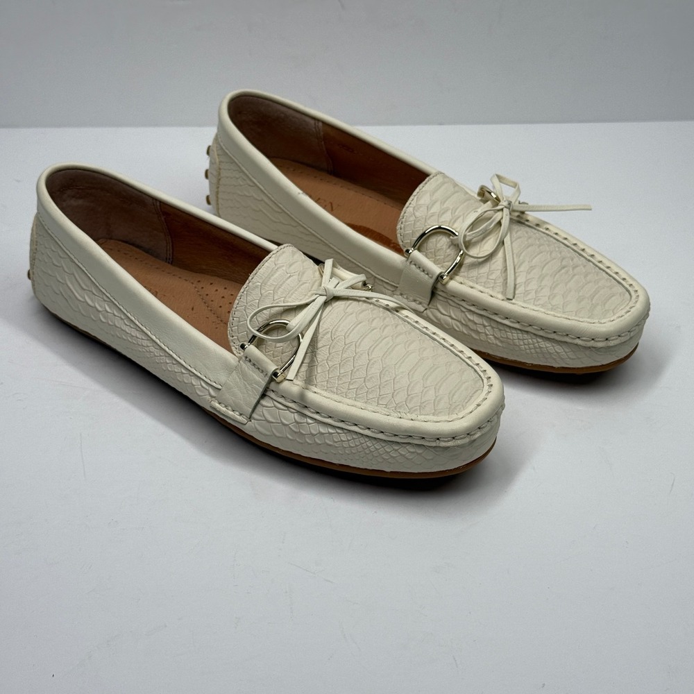 Lauren Ralph Lauren Loafers Briley II Embossed Leather Ivory Slip-On Size 7.5B